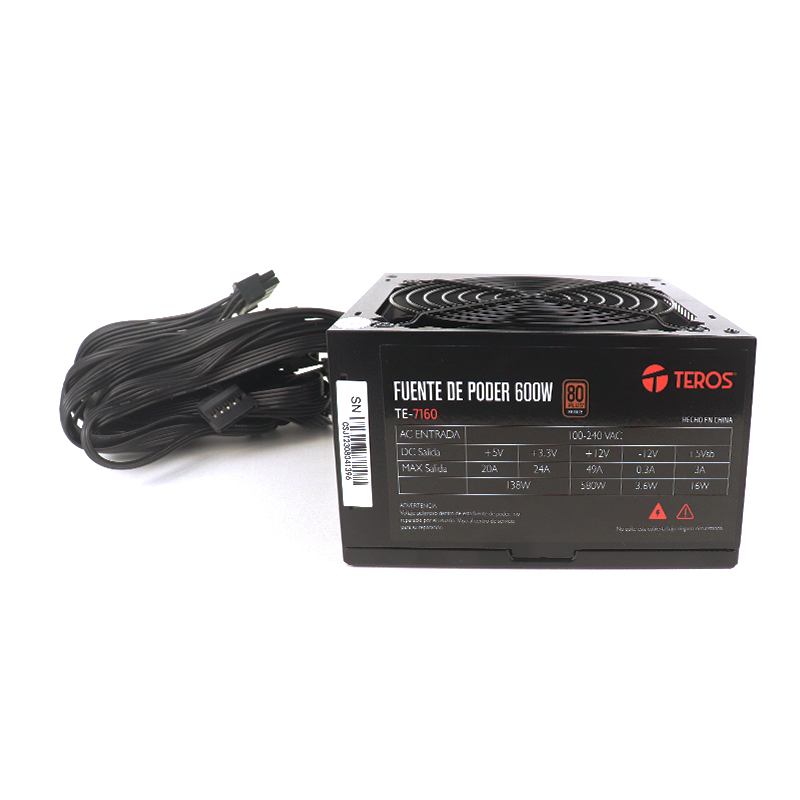 Fuente de alimentación TEROS TE-7160, ATX, 600W, 80 Plus Bronze, 100V-240VAC, CERTIFICADA