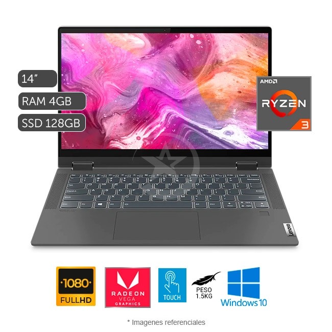 Lenovo IdeaPad FLEX5 14ALC05 2-en-1, AMD Ryzen 3 4300U 2.7 GHz, RAM 4GB, SSD 128GB, LED 14  Full HD Touch, Windows 10 Home
